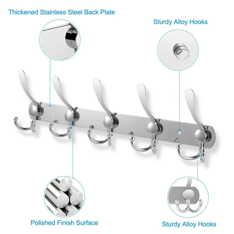 Wall Mount Coat Hook 15 Hooks Stainless Steel Clothes Hangers Rack