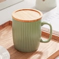 thumbnail image 5 of Taza de cerámica de 400 ml con rayas verticales es fresca y sencilla. Taza de desayuno con rayas verticales y tapa. Taza de café de oficina y taza de agua., 5 of 5