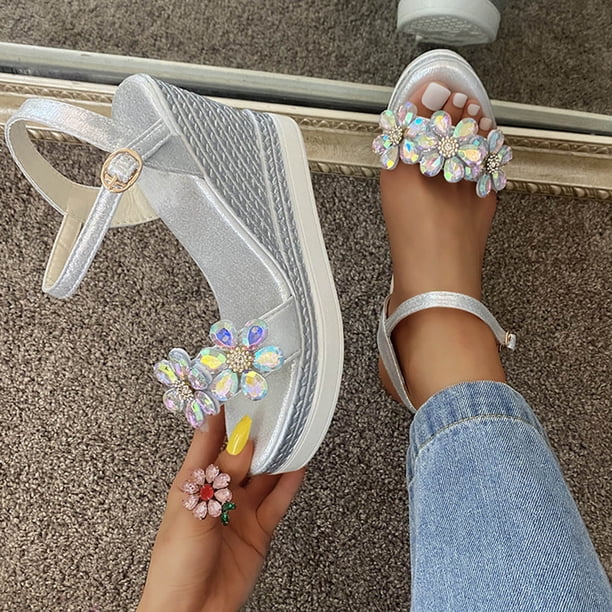 Zapatos informales con punta abierta para mujer, sandalias cómodas con plataforma y diamantes de imitación, zapatos Wmkox8yii shjk7964