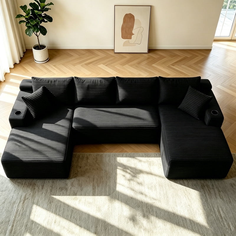 134''W Oversized Sectional Sofa Set with Double Chaise Lounge, U-Shaped Boneless Couch, Corduroy Upholstered Modular Sofa