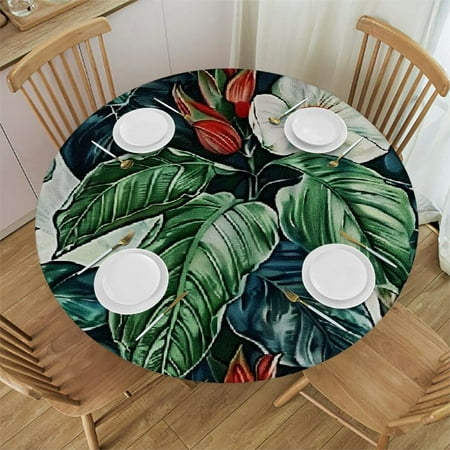 

Sheronv Leaves Flowers Red Flower Round Table Cover Stain Resistant Washable Indoor Outdoor Tablecloth Kitchen Dining Wedding Parties 100% Polyester Fiber 54-58