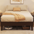 thumbnail image 3 of Yaheetech Solid Wood Platform Bed Frame with Wooden Slat Support, Dark Walnut, Full, 3 of 8