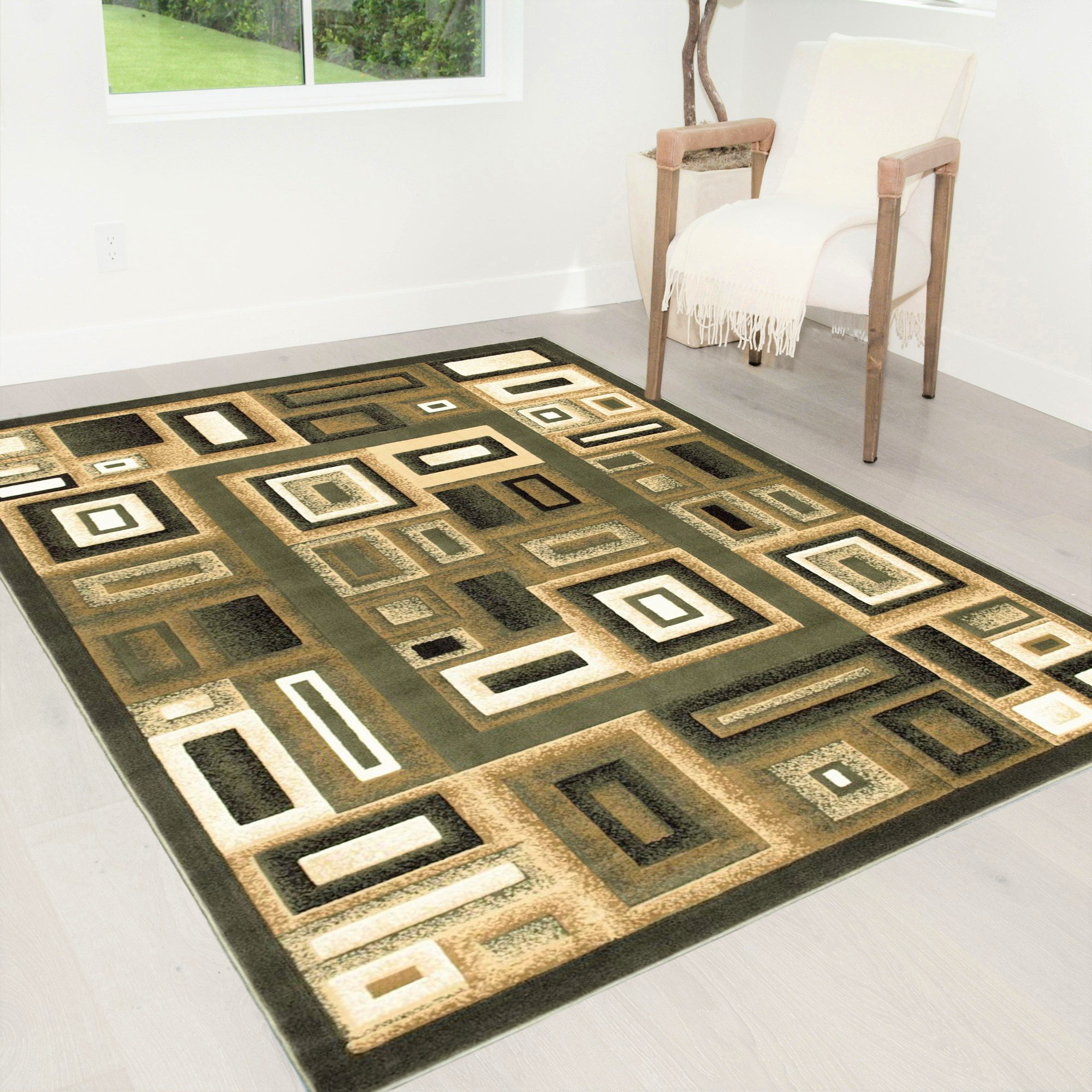 abstract OLIVE green 2x3 area RUG modern CONTEMPORARY Actual 1' 10" x 3' 