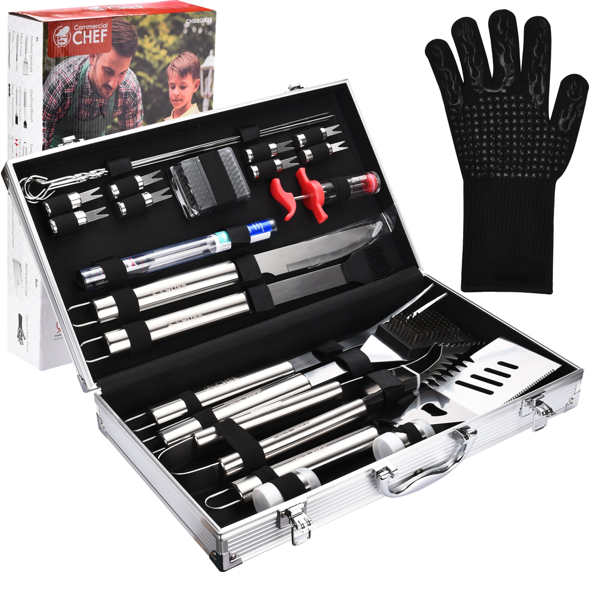 Commercial Chef 25-Piece Grill Accessories Set  Outdoor Cooking BBQ Tools with Aluminum Case