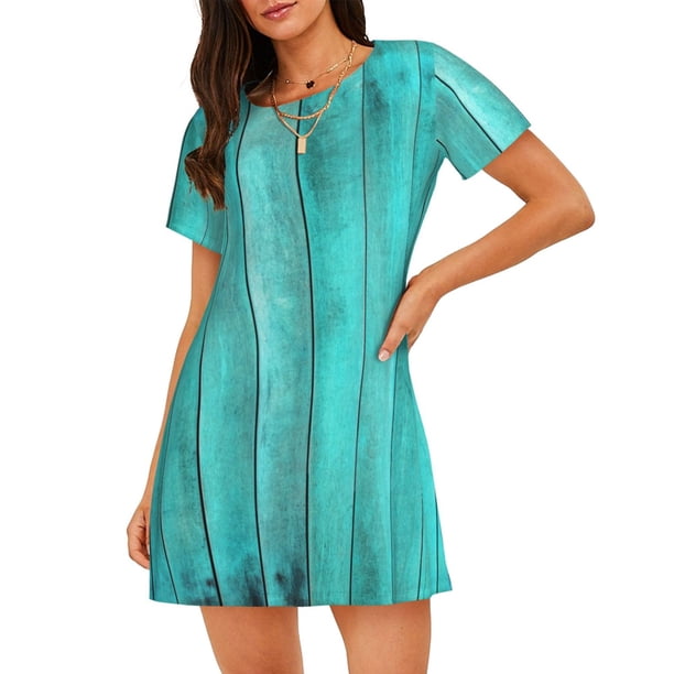 Disketp Turquoise Wooden2 para Camisón Corto de Manga Corta para Mujeres, Camisón Cómodo con Escote Redondo, Bonito y Confortable