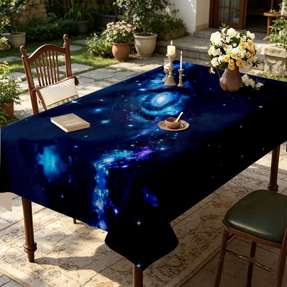 Glitter Star Cosmic Galaxy Print Tablecloth, Kitchen Indoor Holiday Gathering Decor, Shiny Space Themed Table Cover, Thanksgiving Christmas Gift