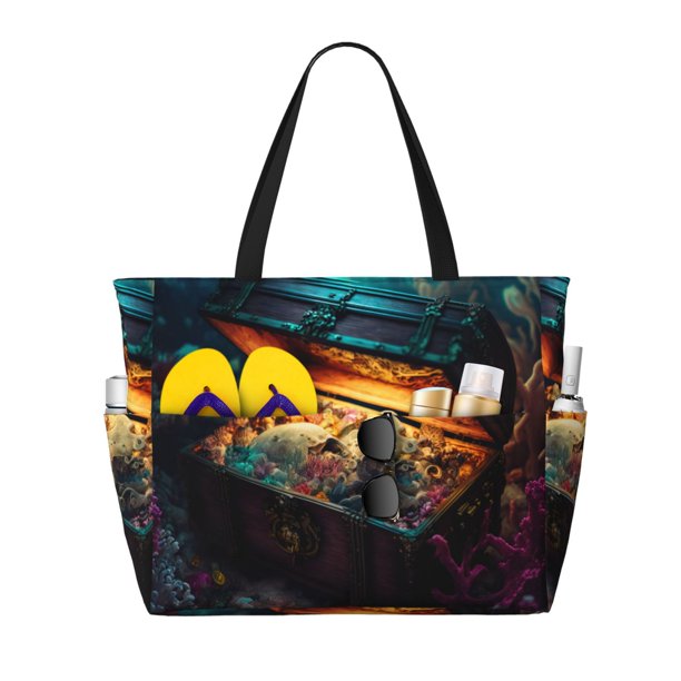 Easygdp Underwater Treasure Chest Bolsa de Viaje de Playa de Gran Capacidad, Bolsa Tote Perfecta para la Playa, Escapadas de Fin de Semana y Viajes