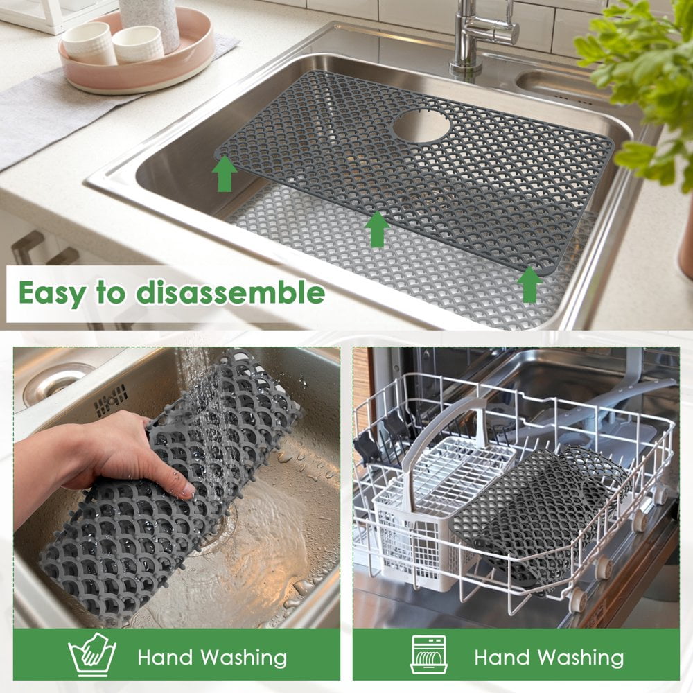JUNWELL Silicone Sink Protector Heat-Resistant Sink Liner Mat Reusable Silicone Sink Mat for Kitchen 28.3x15inch