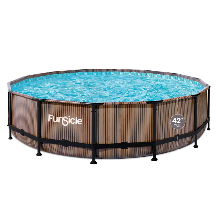 Funsicle 14ft Round Oasis Above Ground Pool, Natural Teak