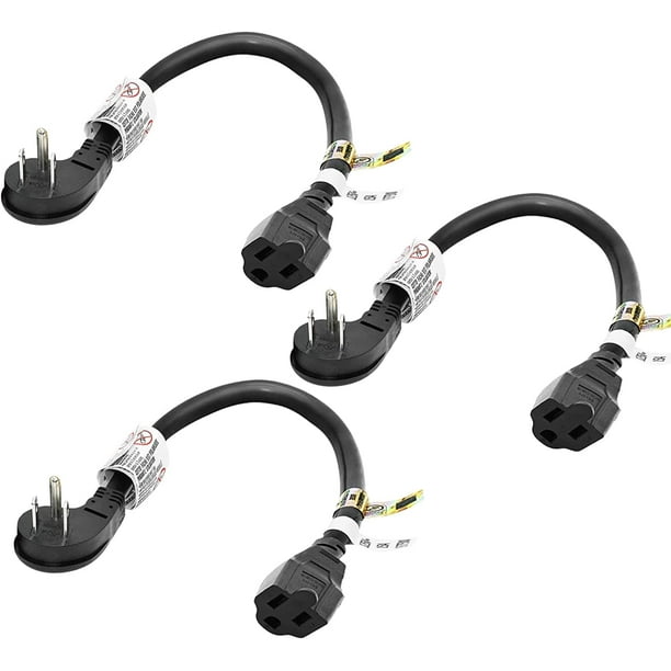 EP 3 Pack 1 Ft 16/3 Flat Plug Indoor Extension Cord, Black Low Profile Extension Cable