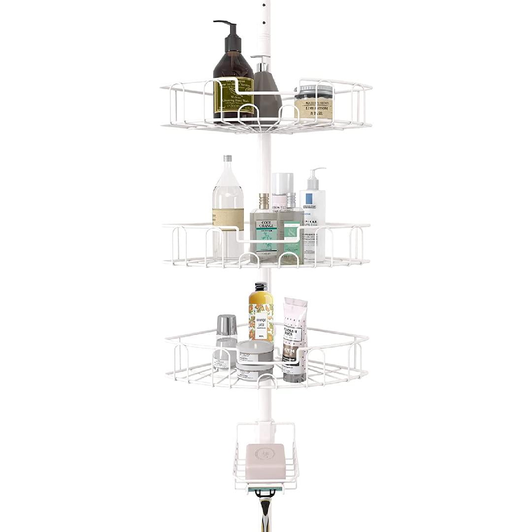 Tension Shower Caddy, Stainless Steel Corner Shower Caddy with Pole