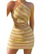 thumbnail image 1 of VISgogo Conjunto de Traje Femenino de 2 Piezas, Cuello Halter de Color en Contraste Sin Mangas con Cordones y Falda Corta para Verano, S/M/L VISgogo  moda, 1 of 8