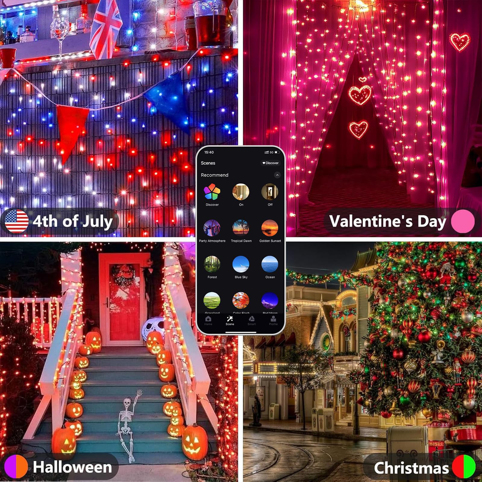 Smart Color Changing Christmas Lights, 66 FT 200 LED RGB String Lights with Remote App Control and Timer, Music Sync Multiple Modes Twinkle Mini Light Waterproof Indoor Outdoor