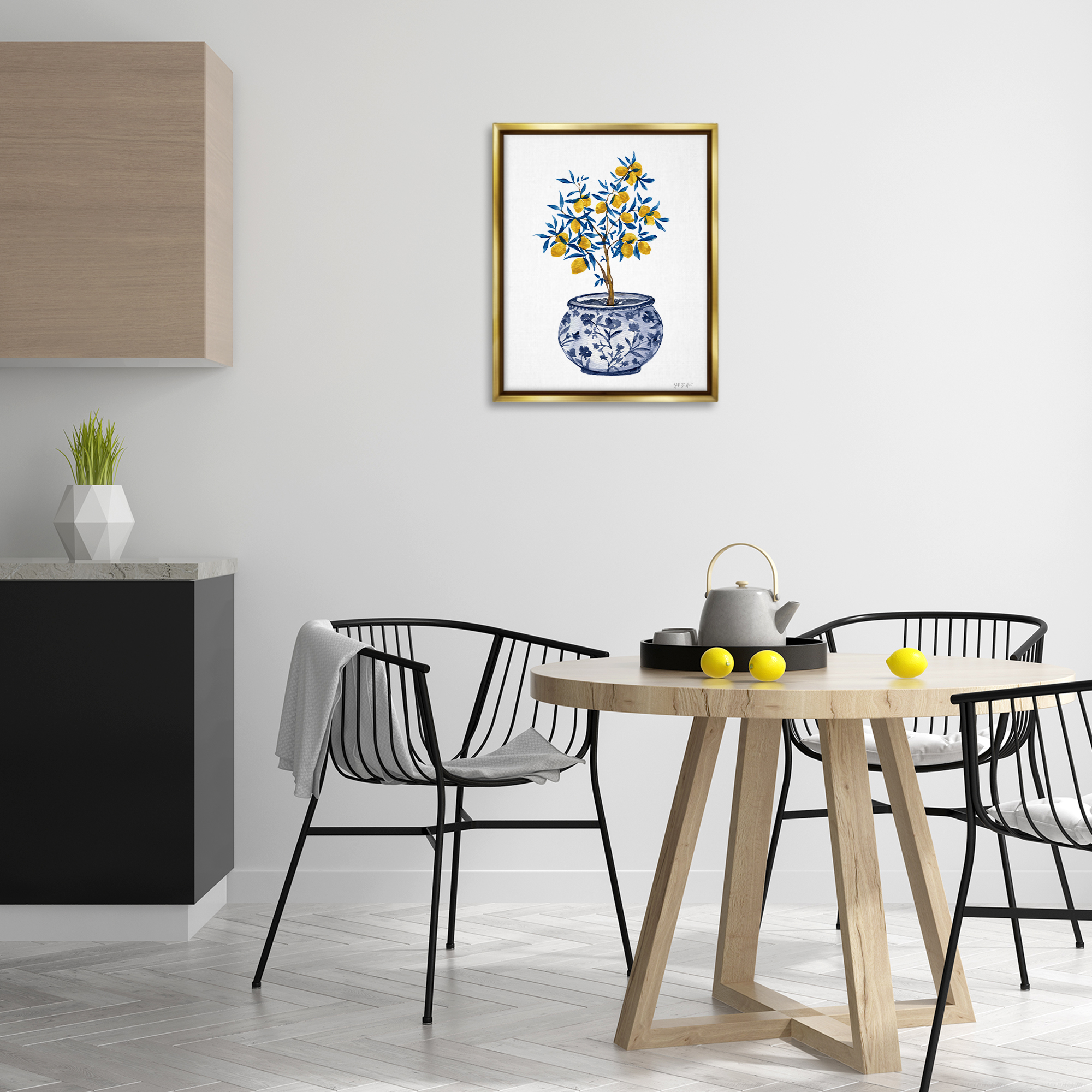 Stupell Industries Lemon Tree in Chinoiserie Food & Beverage Painting Gold Floater Framed Art Print Wall Art, 17 x 21