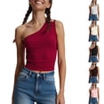 thumbnail image 4 of AherBiu One-Shoulder Tops for Women Going out Tops Sleeveless Tank Tops Slim Fitted Stretch Camisole Tshirt, 4 of 5
