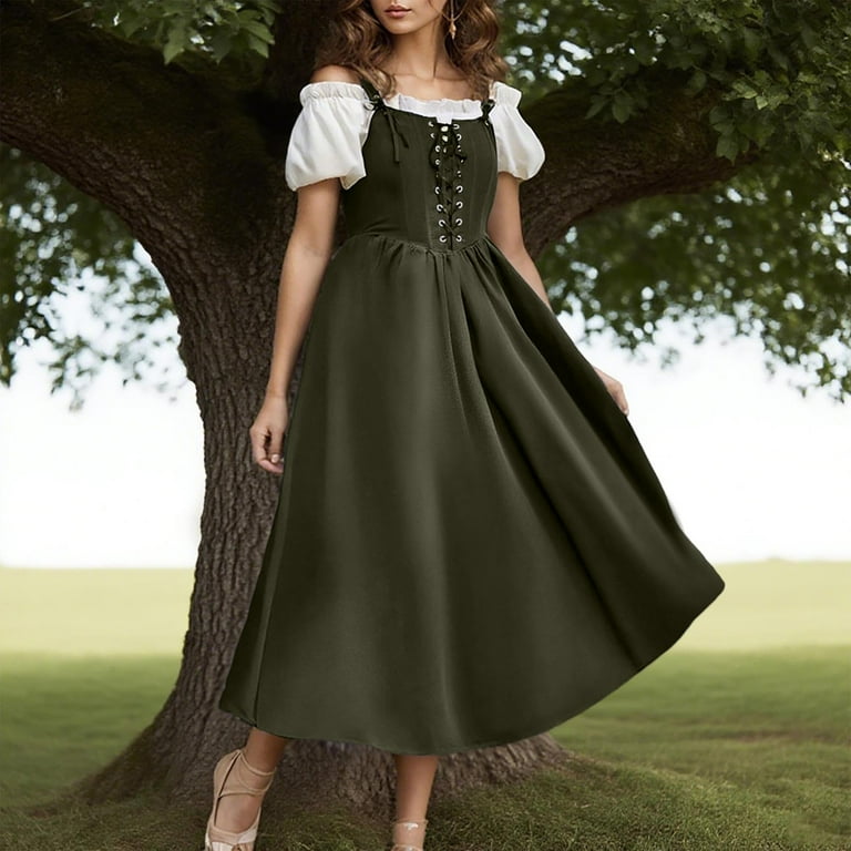 Qolati Renaissance Dress Women Lace Up Cottagecore Sleeveless Long Dress Vintage Corset High Waisted Flowy Victorian Medieval Halloween Dresses L, Qolati Renaissance Dress Women Lace Up Cottagecore Sleeveless Long Dress Vintage Corset High Waisted Flowy Victorian Medieval Halloween Dresses L,