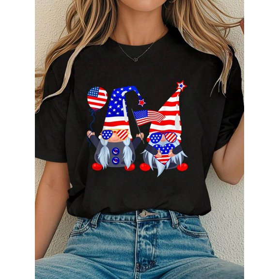 Women Outdoor Tshirt 4th Of July Gnomes Shirt Funny American USA Patriotic T-Shirt