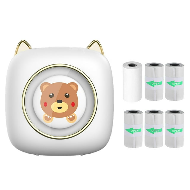 TFixol C23 White Bluetooth Thermal Label Printer with Rechargeable Battery, Includes 1 Thermal Paper Roll & 5 Adhesive Rolls, Compact Design for Photos, Notes, and Receipts