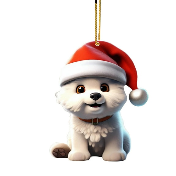 Christmas Puppy Acrylic Keychain Hanging Ornaments - Adorable Xmas Dog Ornament for Car, Backpack, or Christmas Tree Home Decorations