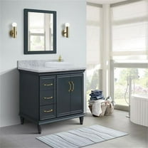 Bellaterra Home  37 in. Single Round Sink Vanity with Carrara Marble Top, Dark Gray & White - Right Door & Sink