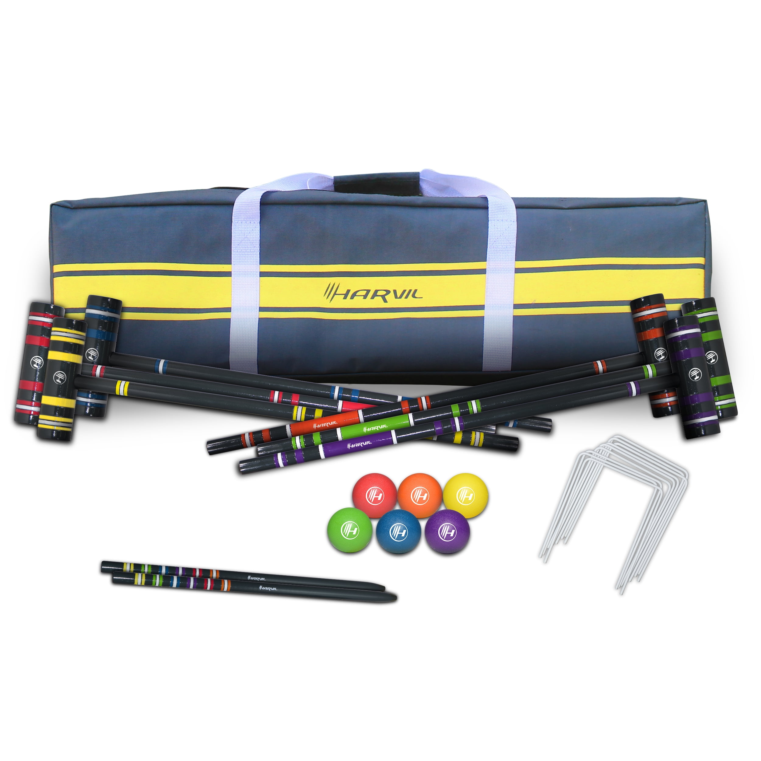 Harvil Complete 6Player Croquet Set with Mallets, Balls, Stake Posts