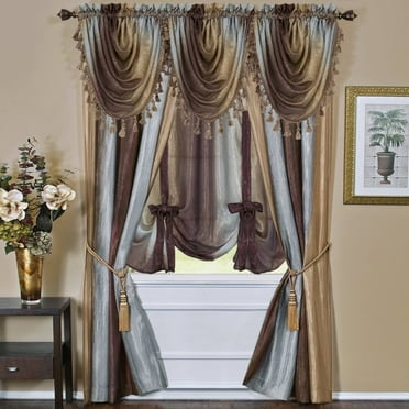Royal Ombre Crushed Semi Sheer Complete 6 Pc. Window Curtain & Valance Set - Chocolate Brown