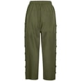 thumbnail image 5 of Pantalones capri ligeros de lino liso con cinturón y botones laterales para mujer - Pantalones cortos informales de cintura alta, 5 of 5