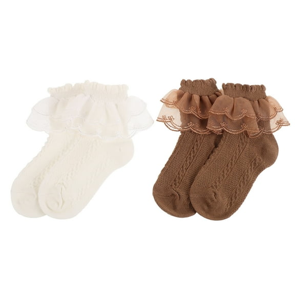 Jiyike 2 Pairs Girls Cotton Lace Ruffle Socks Frilly And Comfortable Ruffle Lace Trim Cotton Socks For Women Girls Dance And Dress