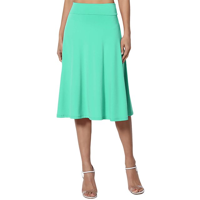 Prolriy Jupes pour Femmes, Jupe Évasée Basique Extensible Simple et Confortable, Longueur Genou, Vert Menthe P