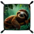thumbnail image 2 of Women Girls Leather Square Dish Trinket Plate Jewelry Tray, Animal Sloth Forest Flag Mothers Day Birthday Gift, 20.5x20.5cm, 2 of 6