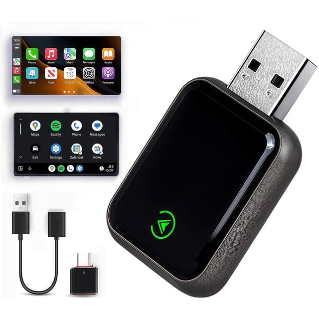 ZGOGOZ Adaptador Inalámbrico Carplay y Inalámbrico Android Auto 2 en 1,Conexión Estable,Plug and Play,con Cable de Expansión USB/Type-C,Vehículos