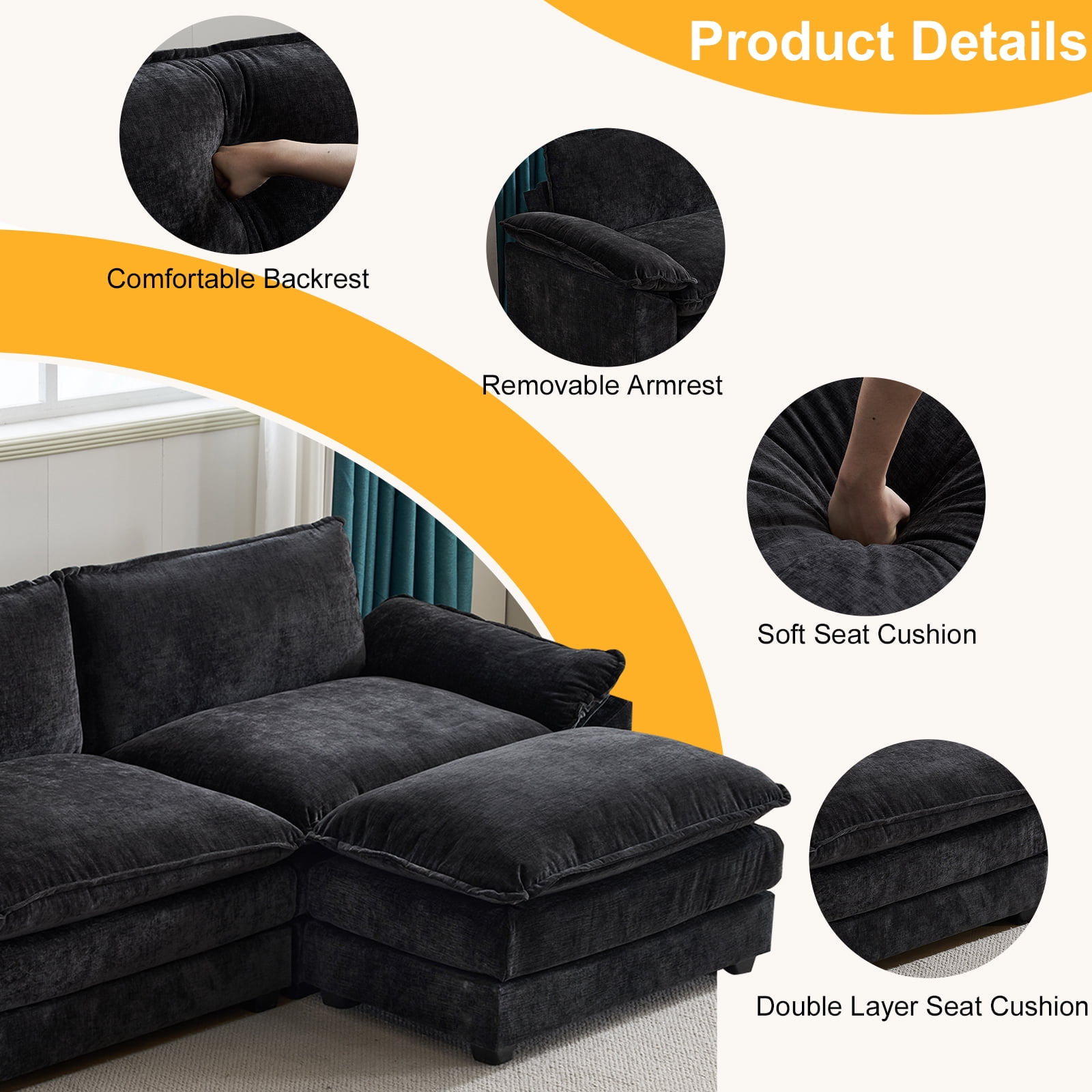 Zimtown L-Shaped Convertible Sectional Sofa with Ottoman Zimtown L-Shaped Convertible Sectional Sofa with Ottoman