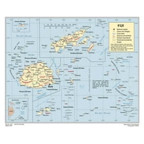 Palmetto Posters 20x24 Laminated Poster: Large political and administrative map of fiji with roads cities and airports