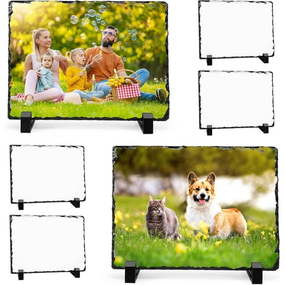 6 Pcs Sublimation Blank Slate, 7.5 x 5.5 in Heat Transfer Rock Photo Plaque with Display Stand,Sublimation Slate Blanks Custom Stone Slate Picture Frame for Desktop Souveni Decoration