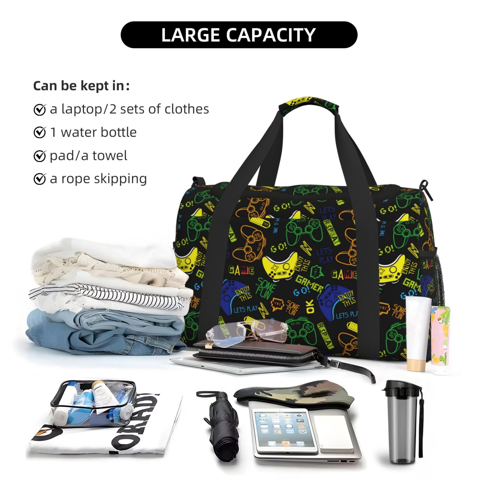 Fuzoiu Game Play Print Travel Duffle Bag,Carry On Tote Bags,Duffel Bag,Sport Gym Bag, Hospital Bag for Labor and Delivery, Overnight Bag,Luggage Bag