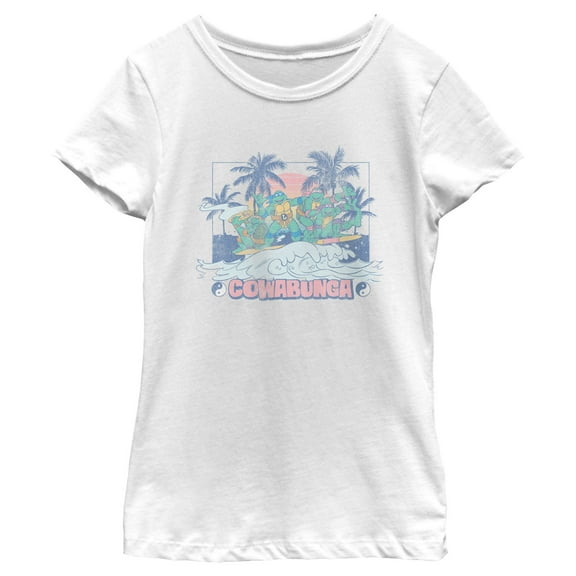 Girl's Teenage Mutant Ninja Turtles Distressed Tropical Beach  Graphic Tee White Medium