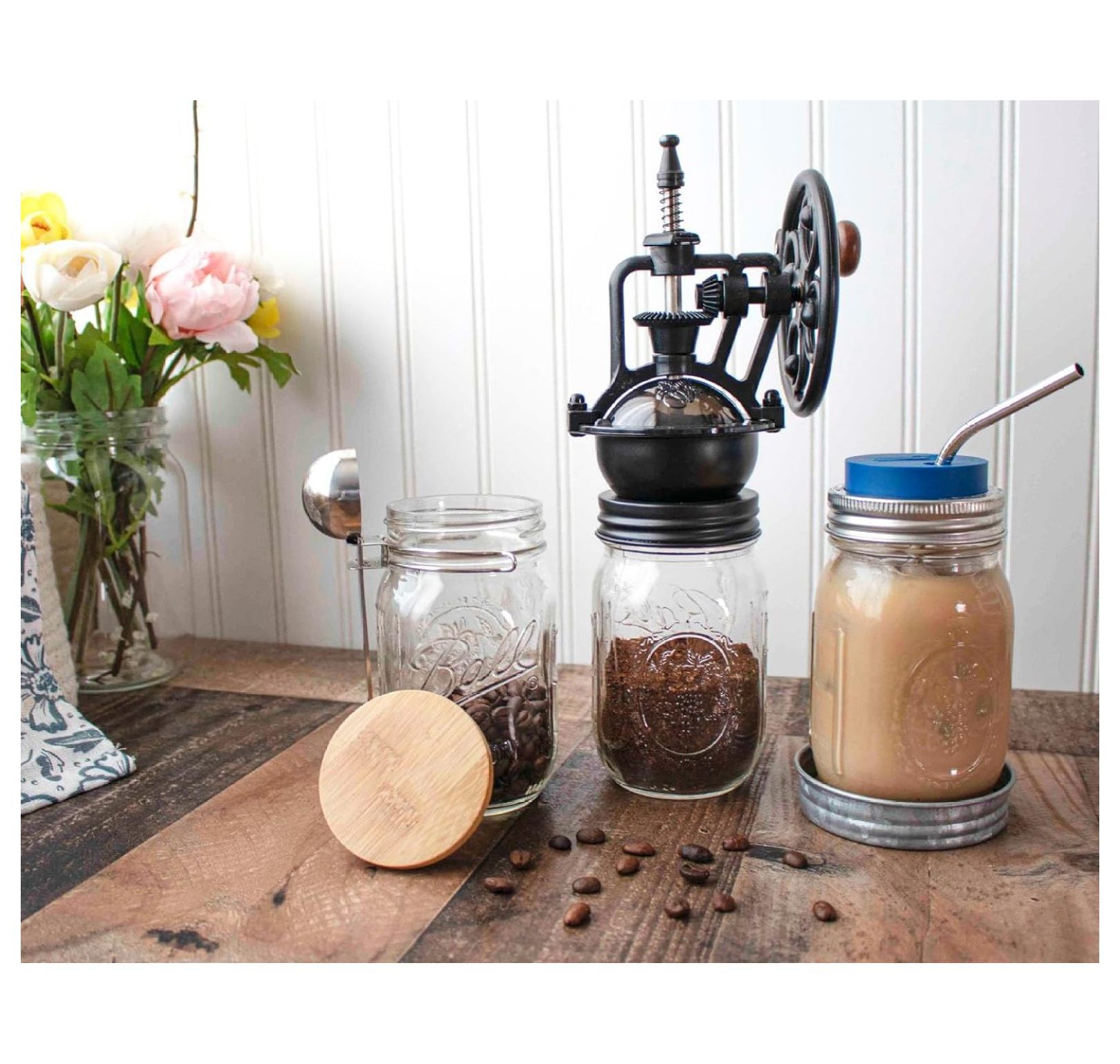 Vintage Reproduction Manual Coffee Grinder for Regular Mouth Mason Jars