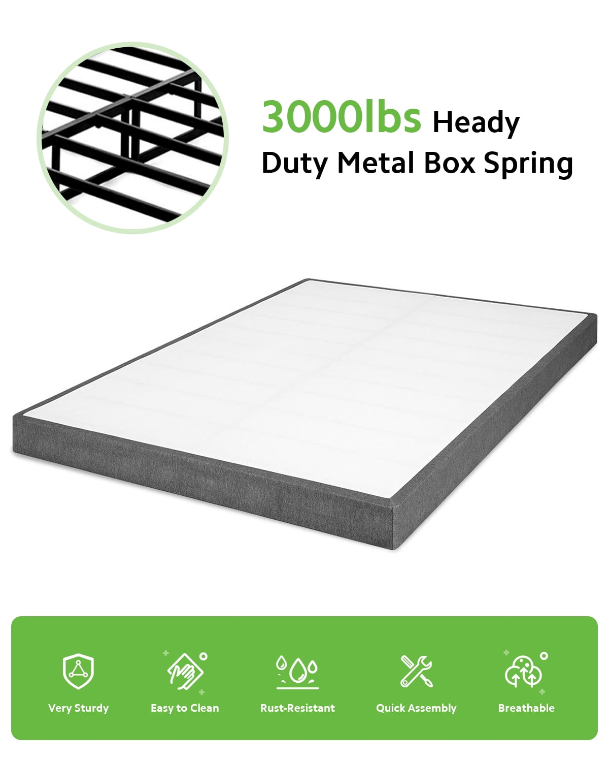 TATAGO 5 Inch Heavy Duty Metal Box Spring, 3000lbs Capacity Mattress