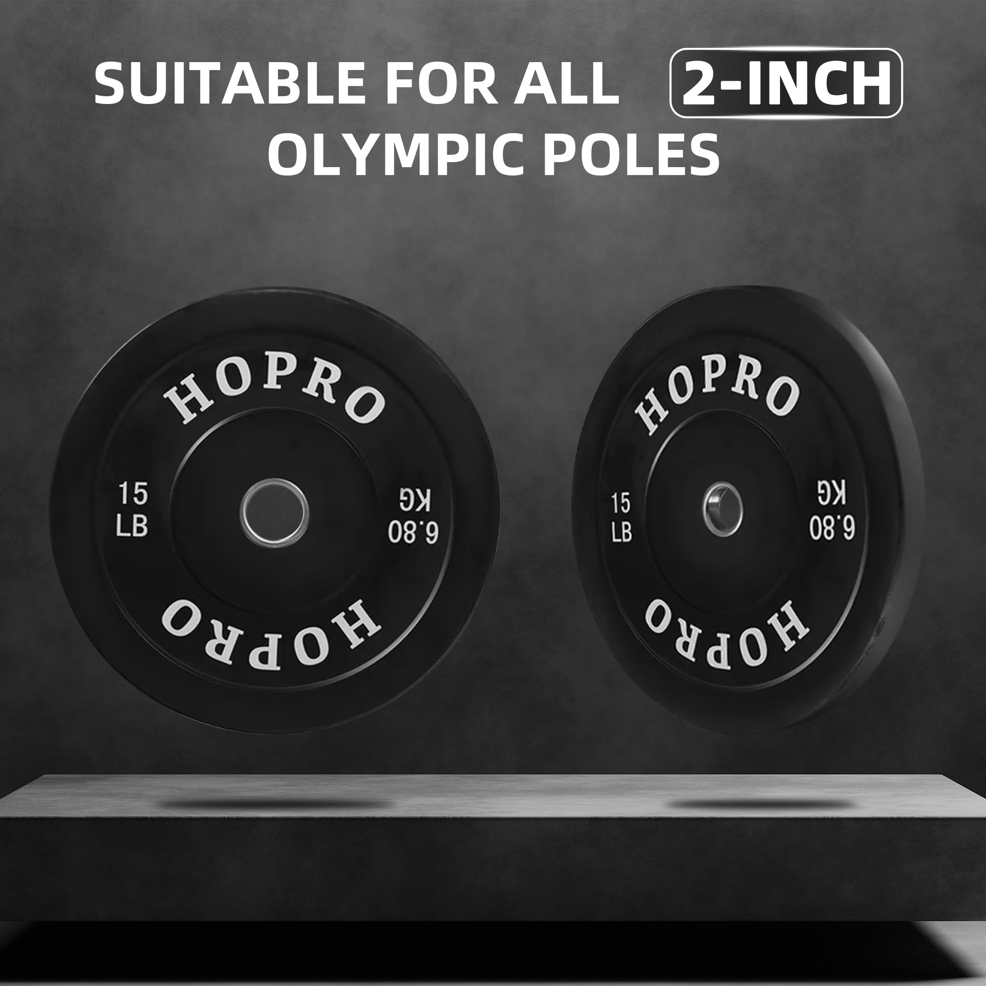 FlexWave 2-Inch Olympic Rubber Bumper Plates with Steel Center – 15LB Black Set for Lifting & Home Gym Workouts