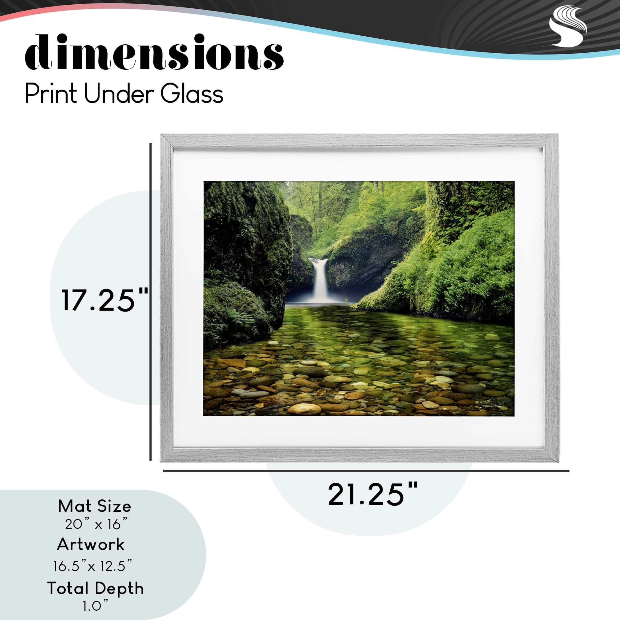 Stupell Industries Punchbowl Falls in Emerald Forest Gray Framed Print Under Glass, design by Dennis Frates