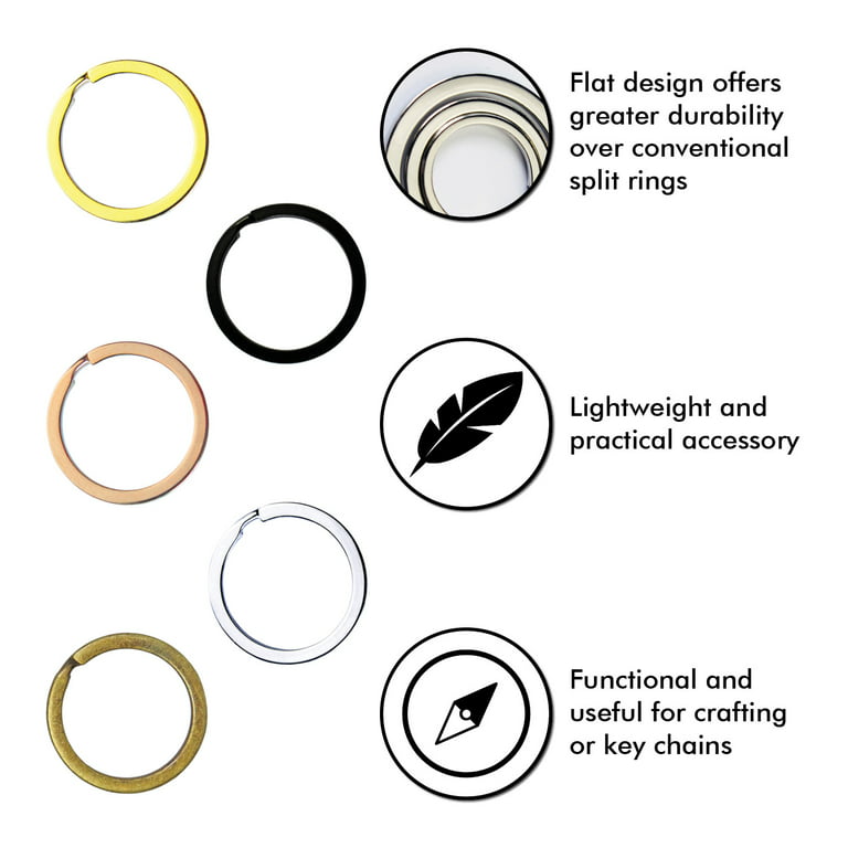Flat Key Rings Key Chain Metal Split Ring 40pcs (Round 1.25 Inch Diameter),  for Home Car Keys Organization, Arts & Crafts, Lanyards, Lead Free Colored  (Black, Silver, Gold, Copper, Antique Brass) 