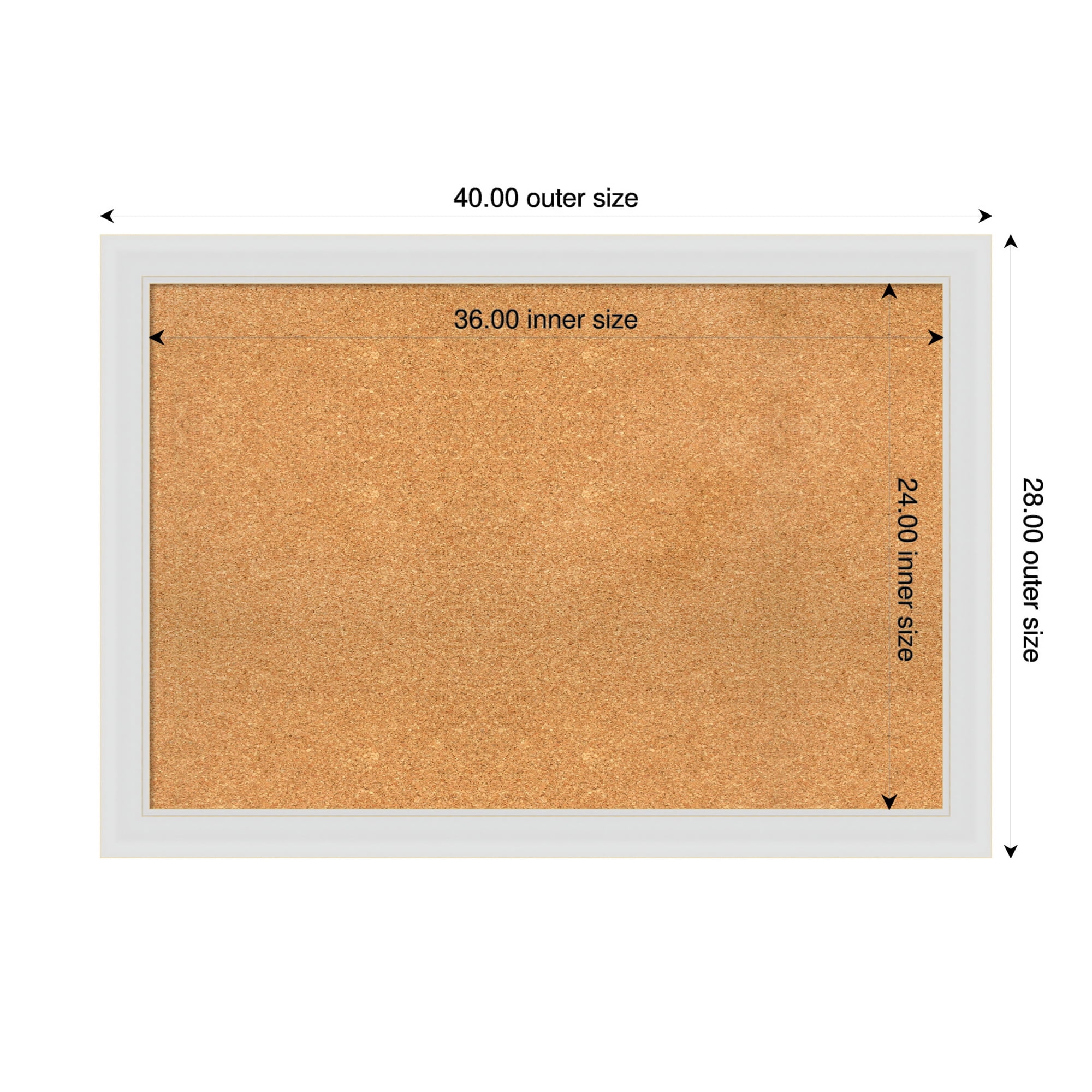 Amanti Art Natural Cork Board Framed Flair Soft White Bulletin Board 40 in. x 28 in.