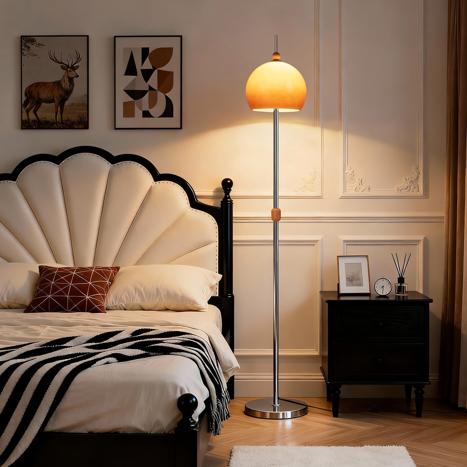 SUNMORY Glass Floor Lamps for Living Room, Modern Floor Lamps with Glass Shade & Silver Base, Mid Century Tall Standing Lamps for Bedroom, Office, Dining Room, Reading Nook, Elegant Ambient Lighting