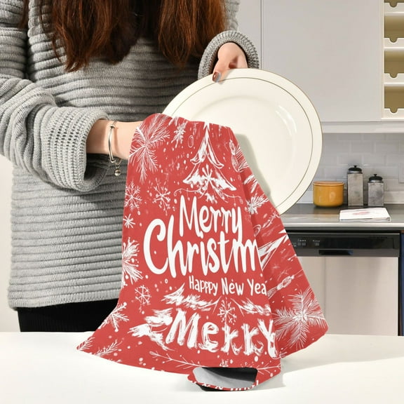 BZSMCE Kitchen Towels Creative Design Snowtreen and Snowflak for Christmas Pattern Durable Kitchen Towel