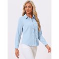 thumbnail image 2 of Unique Bargains Women's Color Block Button Down Long Sleeve Work Shirt M Solid Sky Blue, 2 of 5