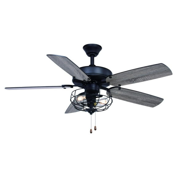 48 Inch Ceiling Fan Matte Black Cage Light Pull Chains Modern Indoor Fan