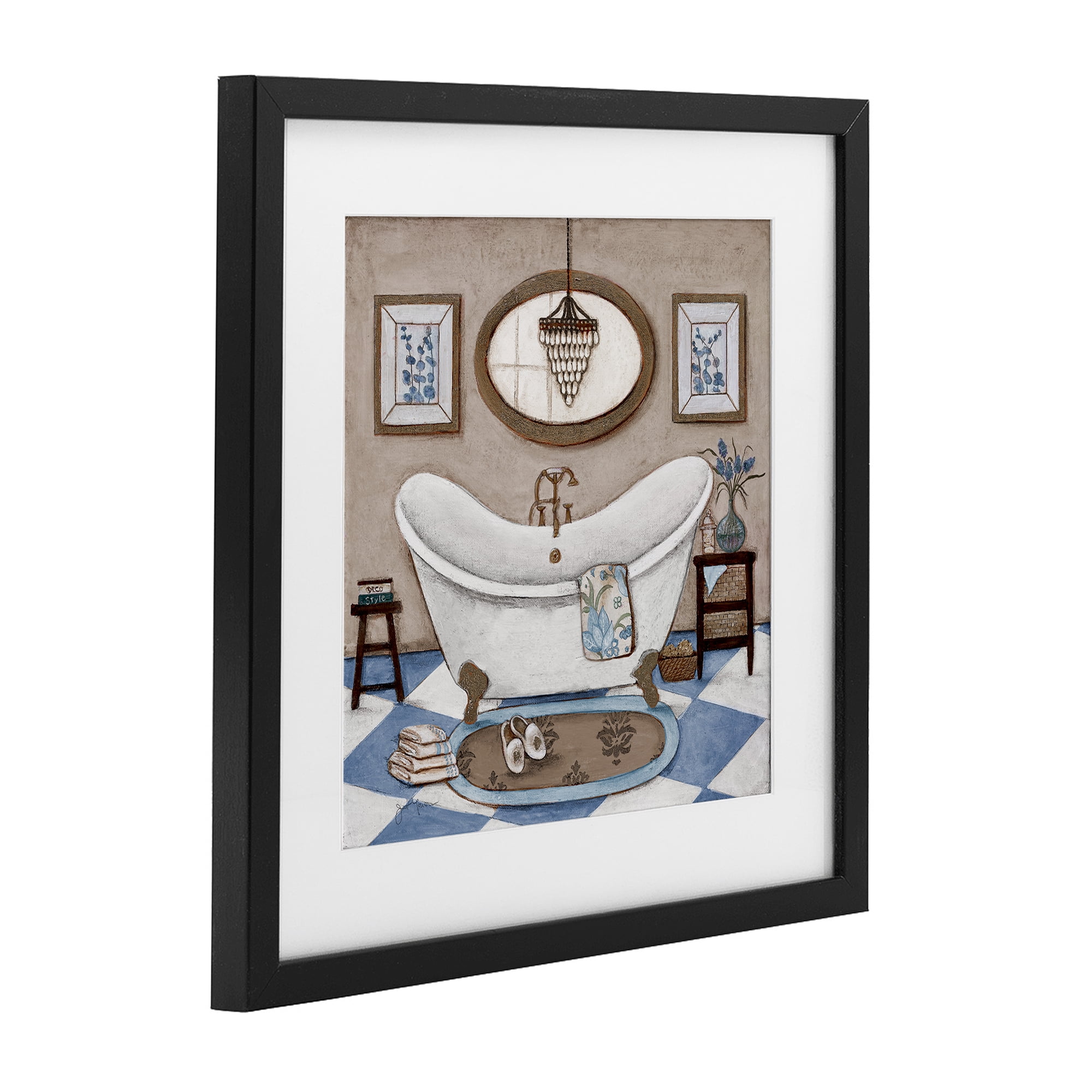 Stupell Industries Checkered Relaxing Bathtub Black Framed Print Under Glass, design by Janet Tava
