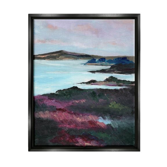 Stupell Industries Vivid Brushed Meadow Lake Edge Painting Jet Black Floating Framed Canvas Print Wall Art, Design by Nikita Jariwala