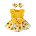 thumbnail image 2 of VOLTEY Infant Baby Girls Summer Romper Outfit, Flower Print Lace Sleeveless Round Neck Front Bowknot Romper + Headband for Toddler Girls, 0-18 Months, 2 of 9