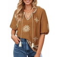thumbnail image 4 of UVN Summer Tops for Women Short Sleeve V Neck Boho Casual Blouses Ladies Floral Print Tie Front Flowy Shirts, 4 of 9